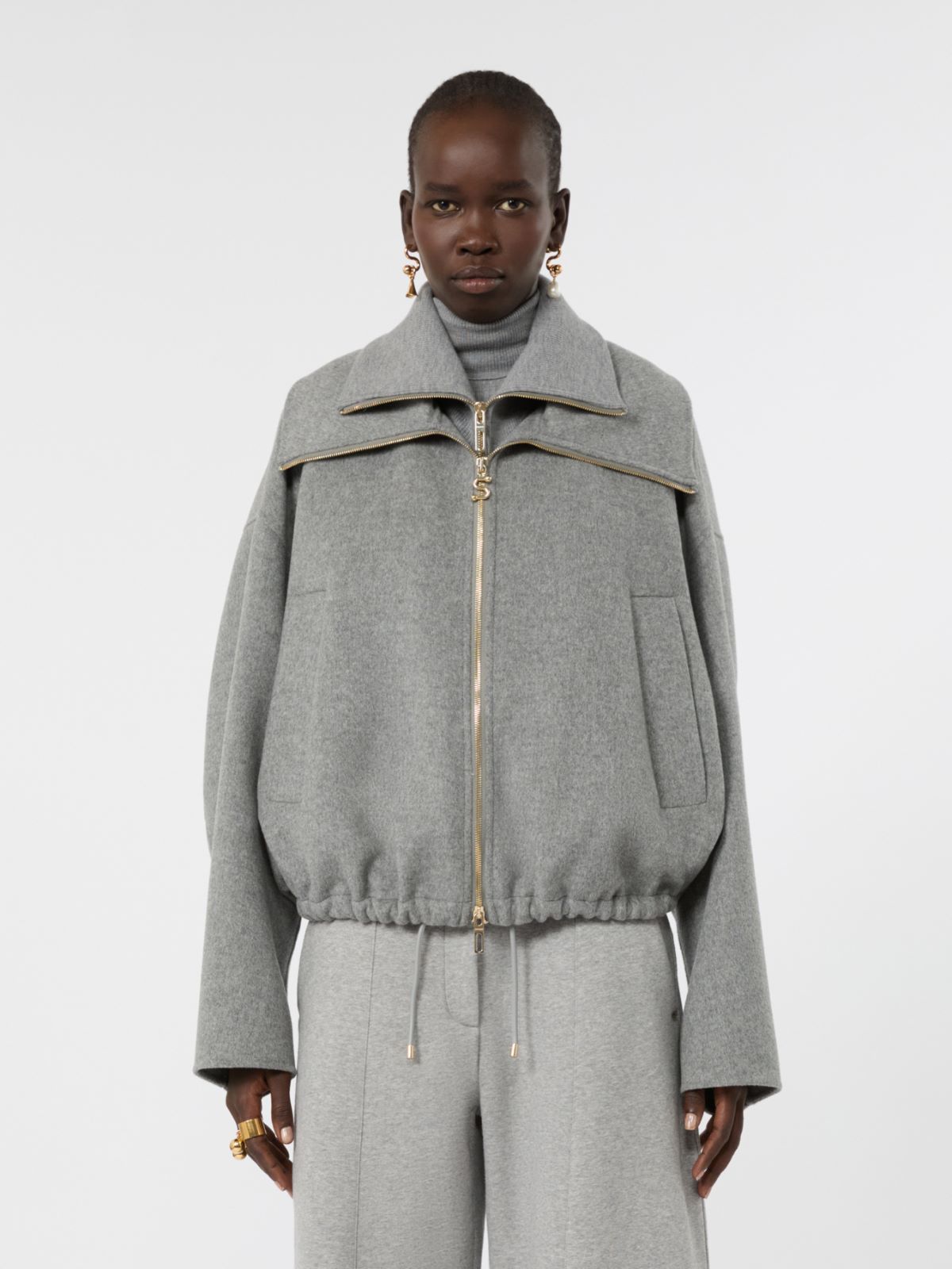 Pure wool bomber jacket with removable bib - MEDIUM GREY - Max Mara - 2
