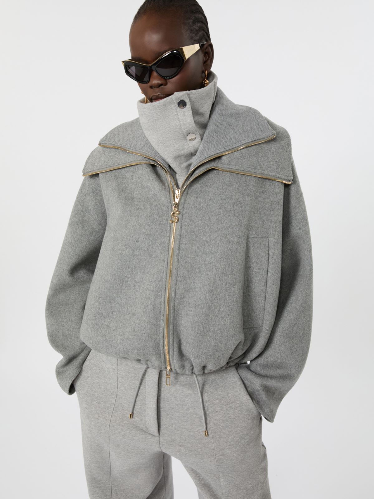 Pure wool bomber jacket with removable bib - MEDIUM GREY - Max Mara - 4