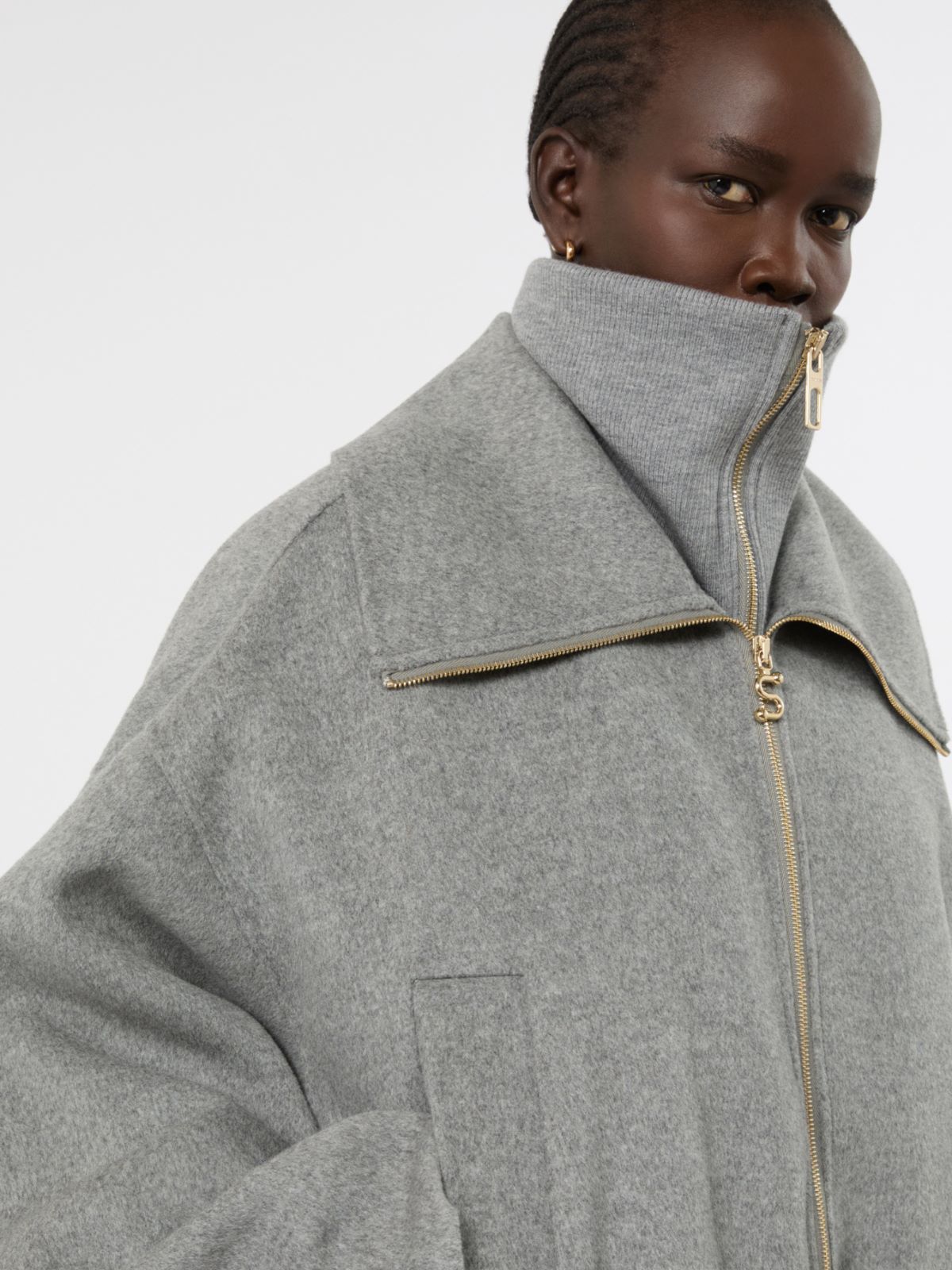 Pure wool bomber jacket with removable bib - MEDIUM GREY - Max Mara - 5