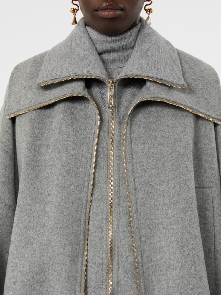 Pure wool bomber jacket with removable bib - MEDIUM GREY