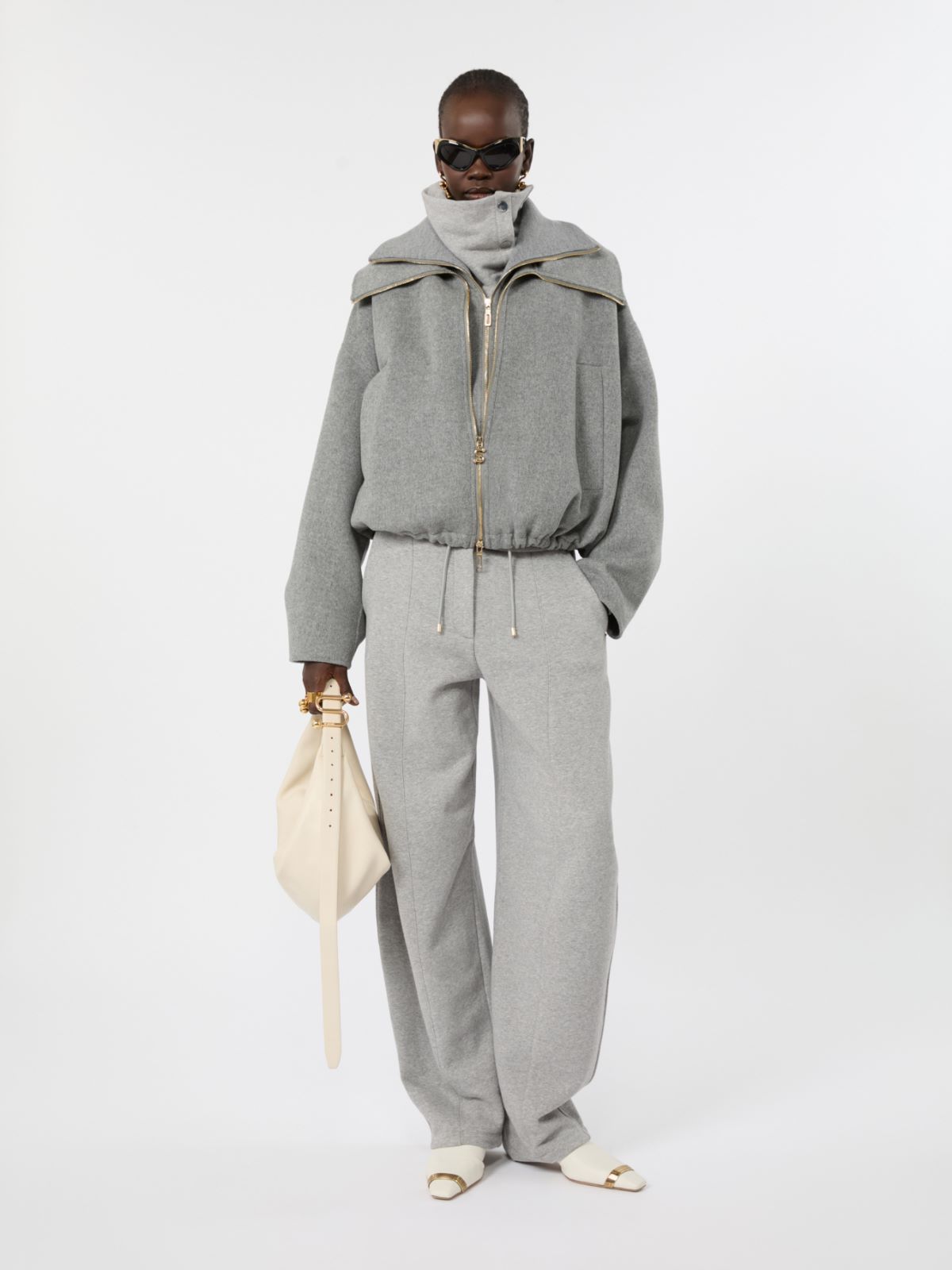 Pure wool bomber jacket with removable bib - MEDIUM GREY - Max Mara