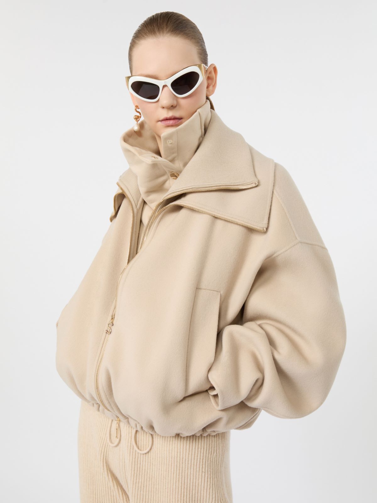 Pure wool bomber jacket with removable bib - BEIGE - Max Mara - 4