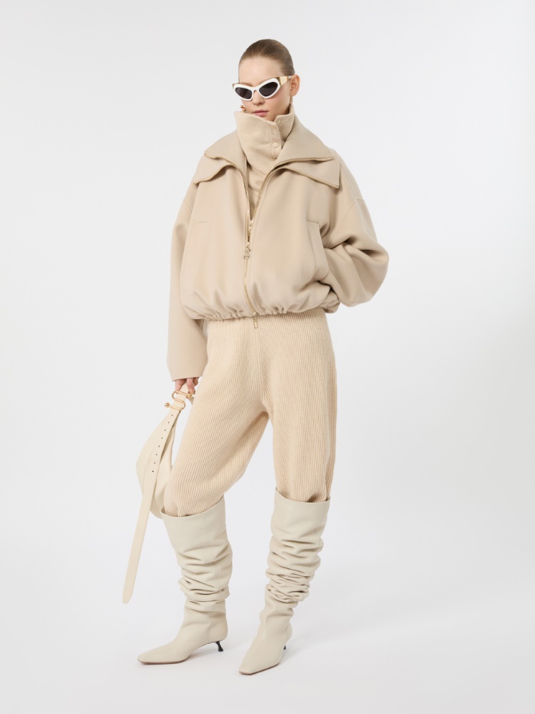 Pure wool bomber jacket with removable bib - BEIGE
