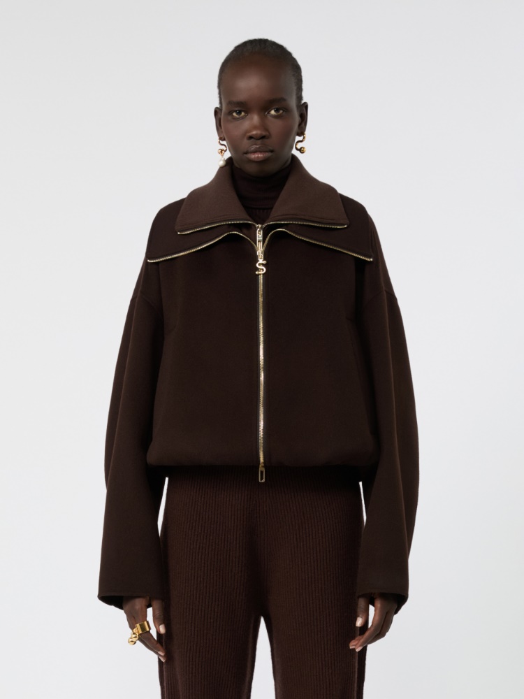 Pure wool bomber jacket with removable bib - CHOCOLATE - Max Mara - 2