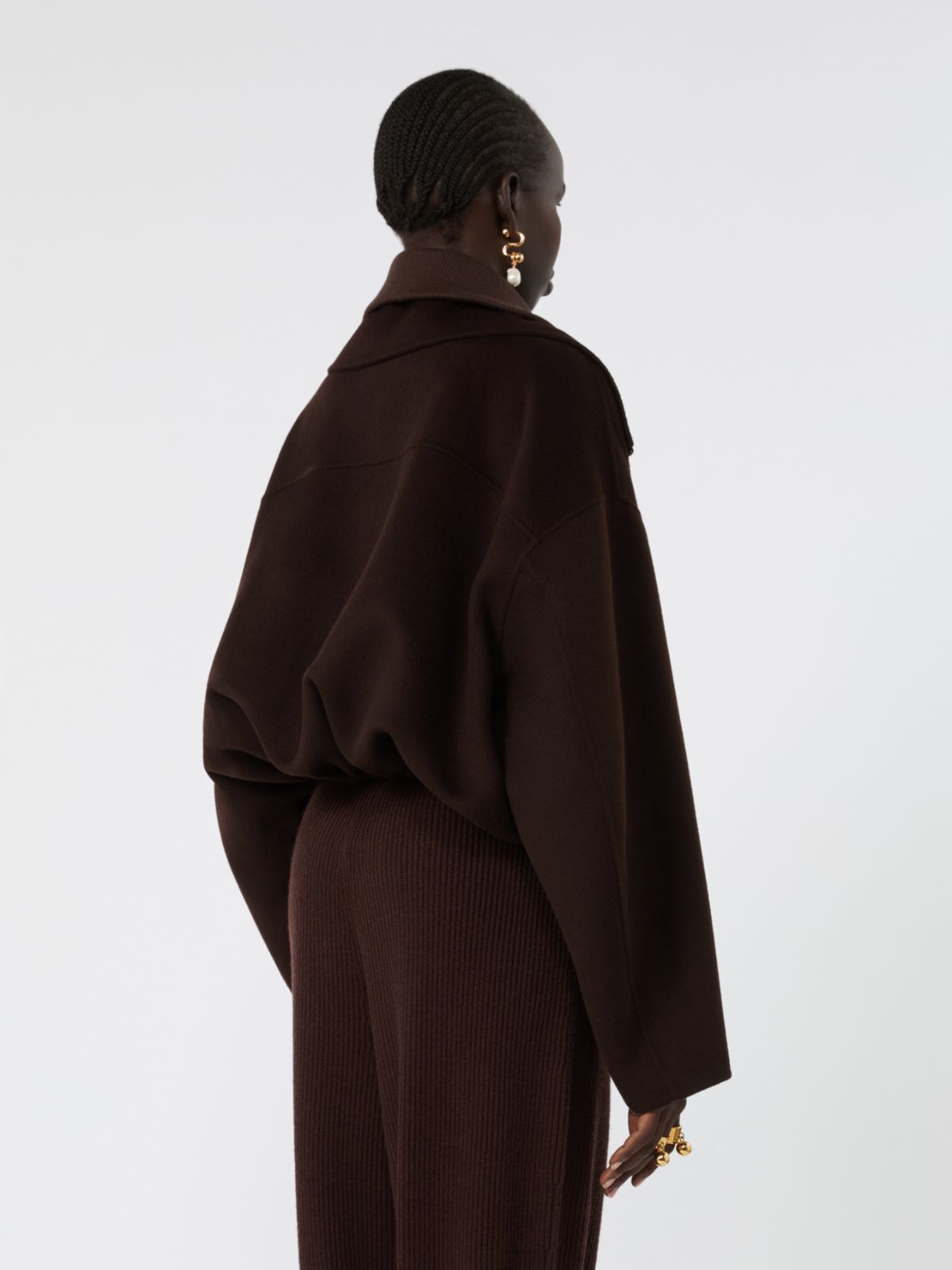 Pure wool bomber jacket with removable bib - CHOCOLATE - Max Mara - 3