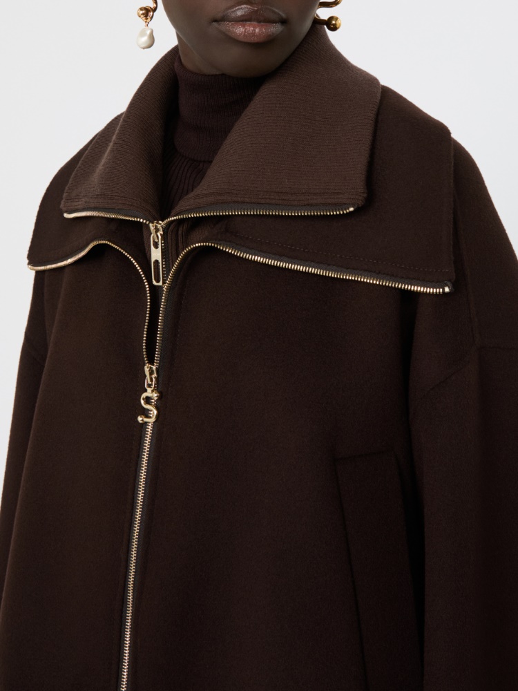 Pure wool bomber jacket with removable bib - CHOCOLATE - Max Mara - 5