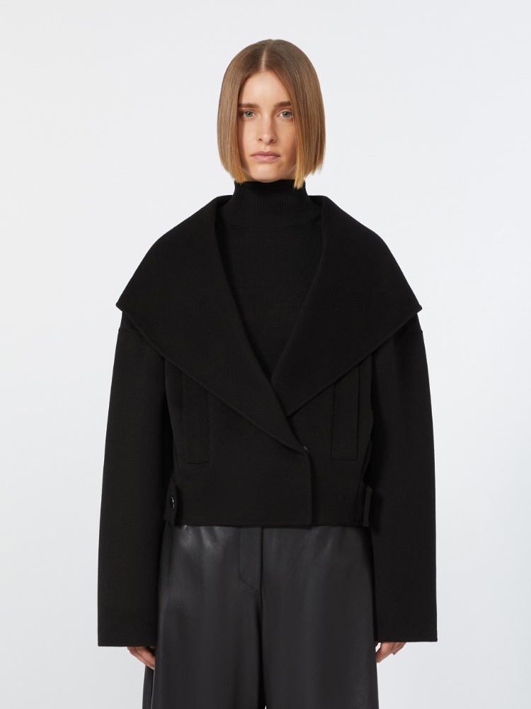 Oversized pure wool double fabric jacket - BLACK - 2