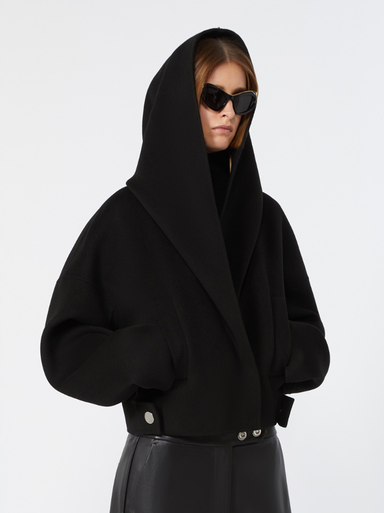 Oversized pure wool double fabric jacket - BLACK - 4