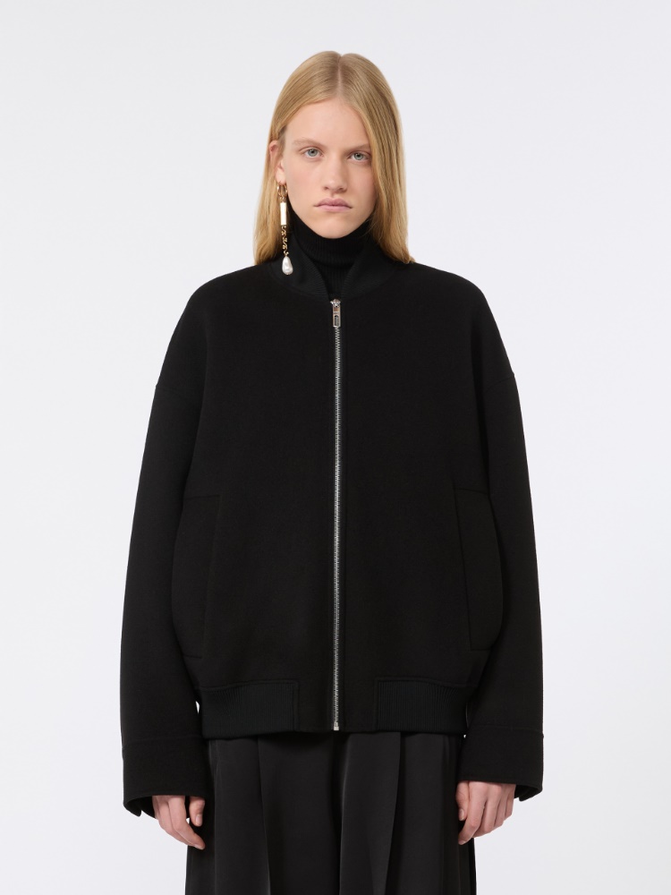 Double-faced pure wool bomber jacket - BLACK - 2