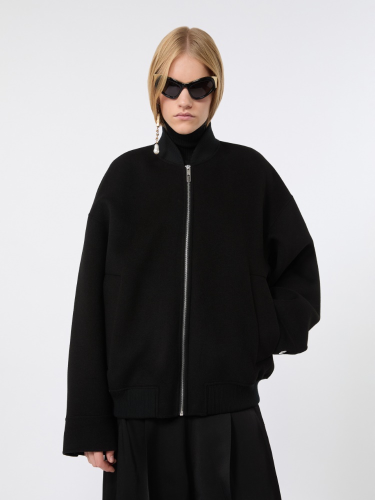 Double-faced pure wool bomber jacket - BLACK - 4