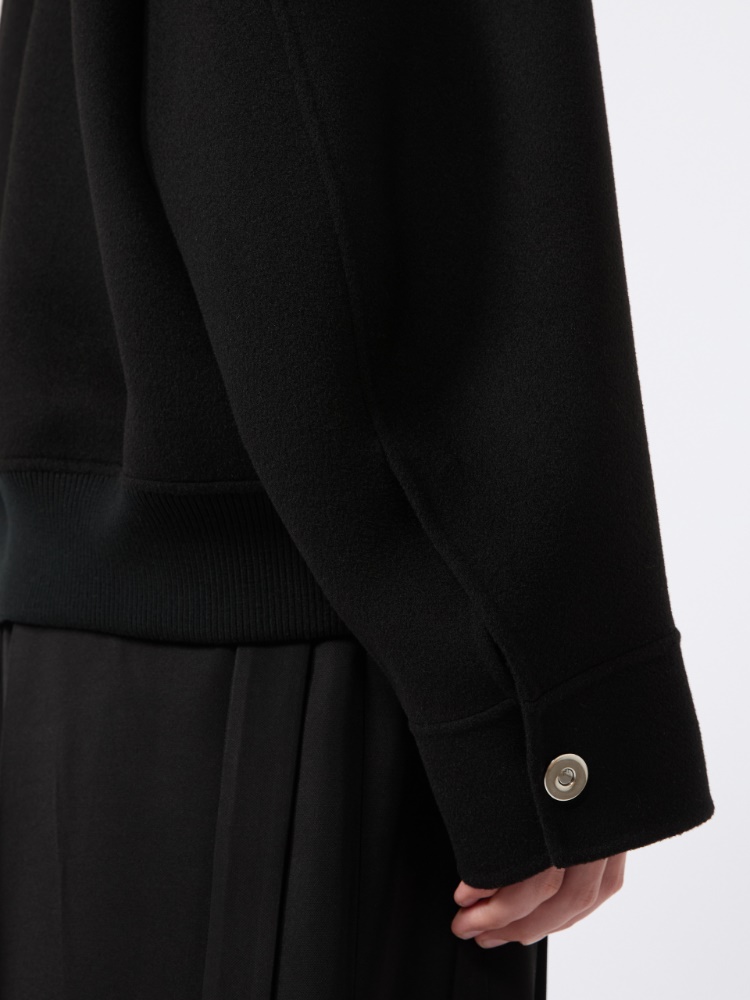Double-faced pure wool bomber jacket - BLACK - 5