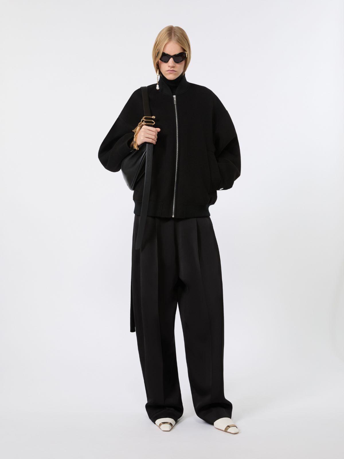 Double-faced pure wool bomber jacket - BLACK