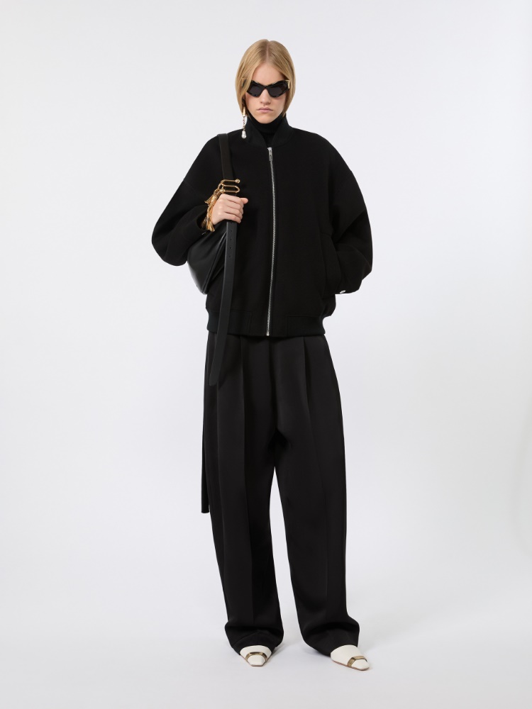Double-faced pure wool bomber jacket - BLACK - 1