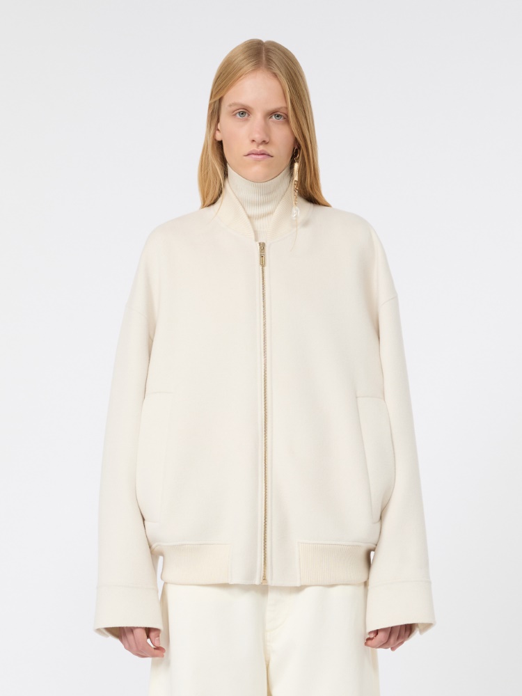 Double-faced pure wool bomber jacket - WHITE - 2