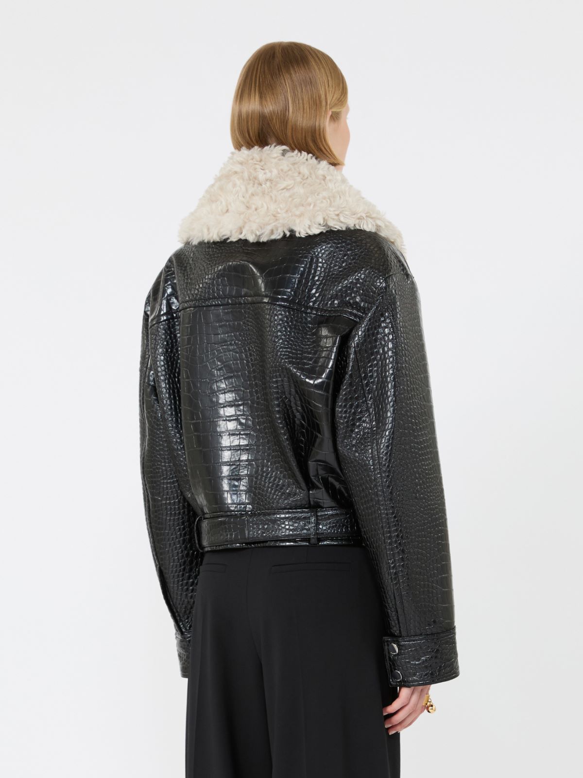 Patent leather biker jacket - BLACK - Max Mara - 3