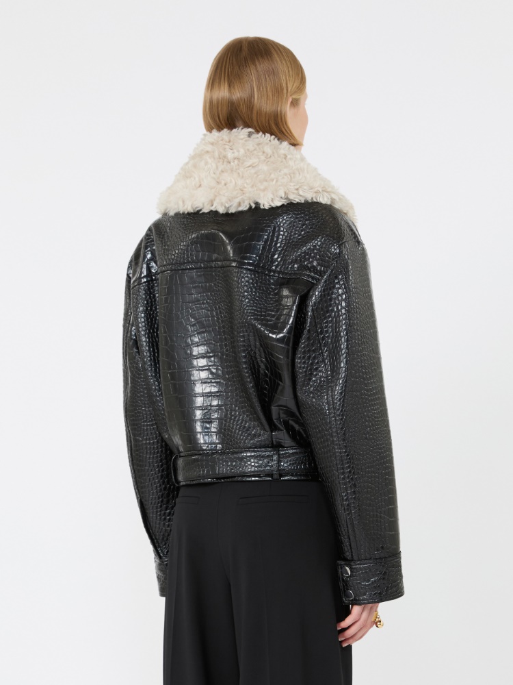 Patent leather biker jacket - BLACK - Max Mara - 3