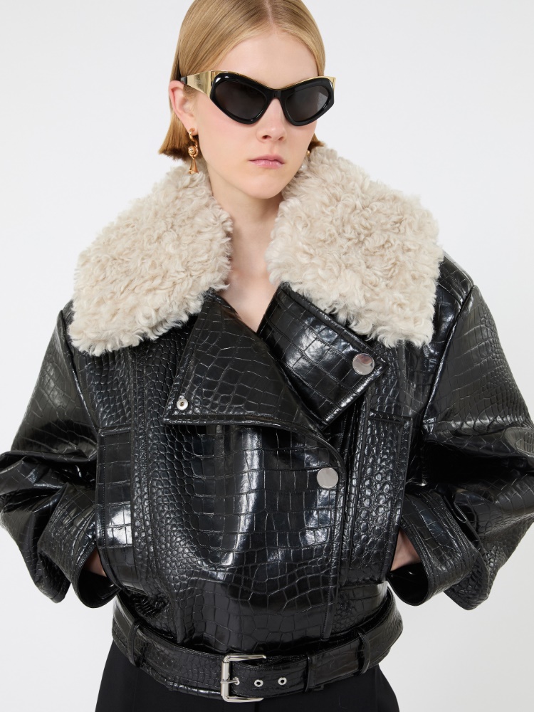 Patent leather biker jacket - BLACK - Max Mara - 4