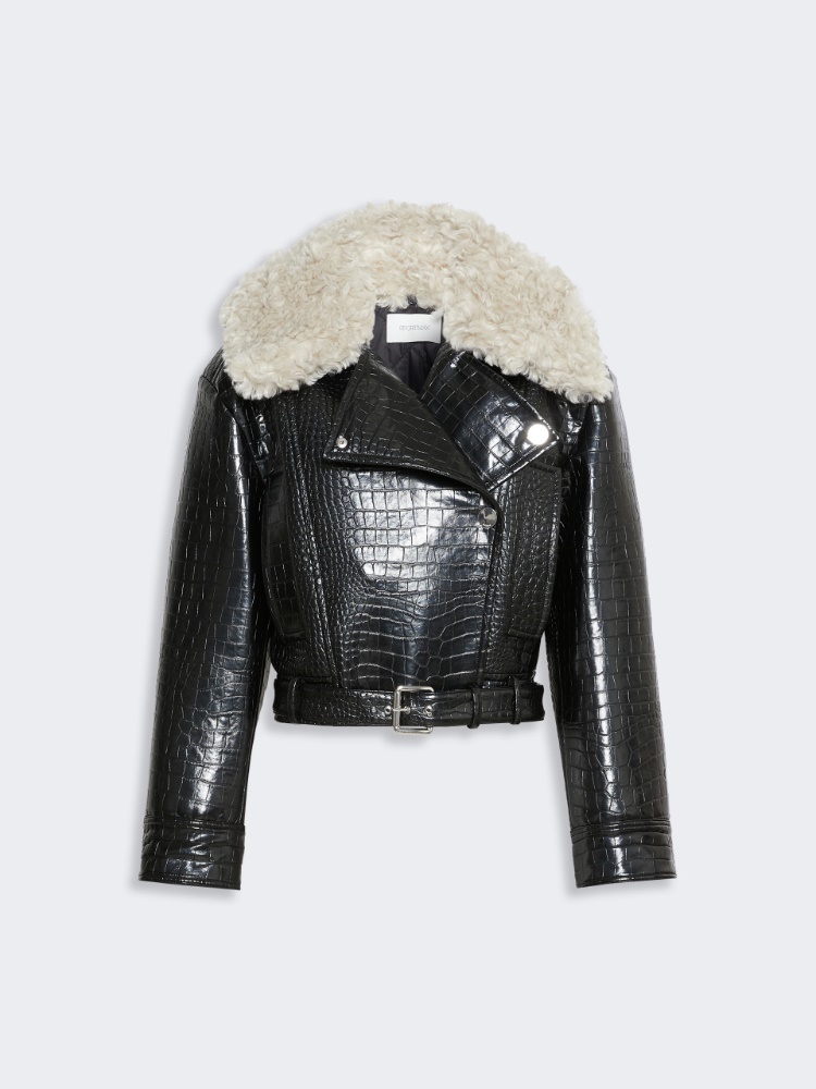 Patent leather biker jacket