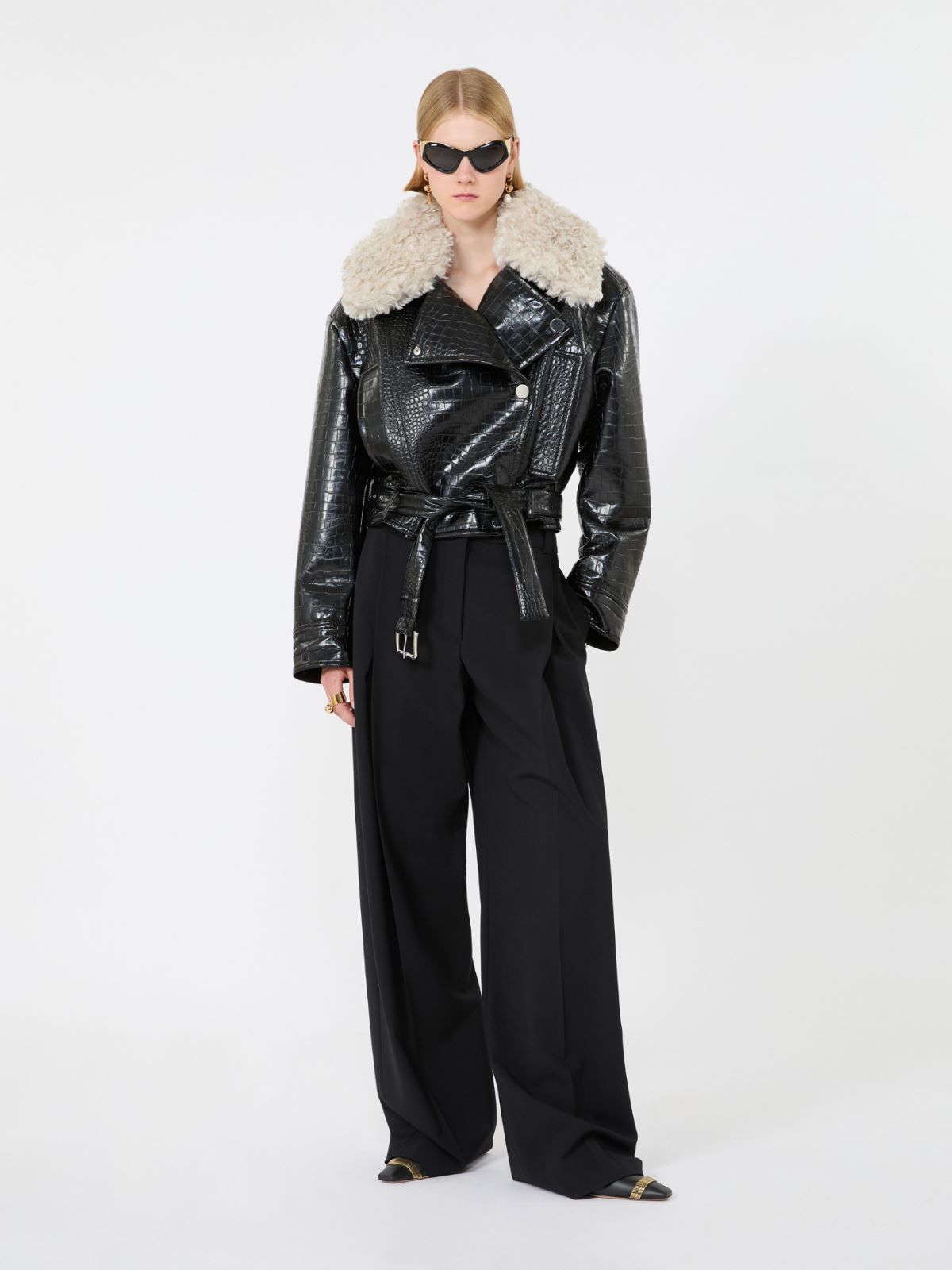 Patent leather biker jacket - BLACK - Max Mara