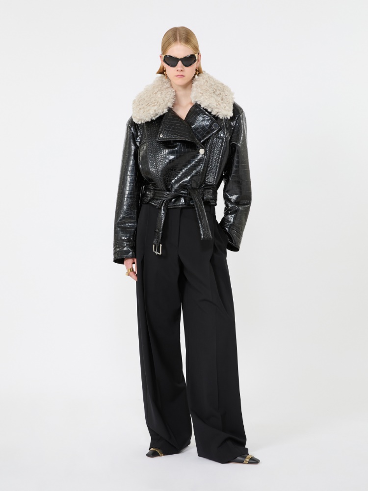 Patent leather biker jacket - BLACK - Max Mara