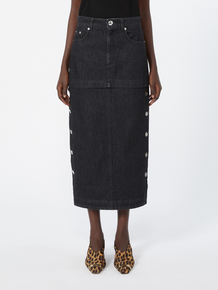 Straight-fit denim skirt - BLACK - 2