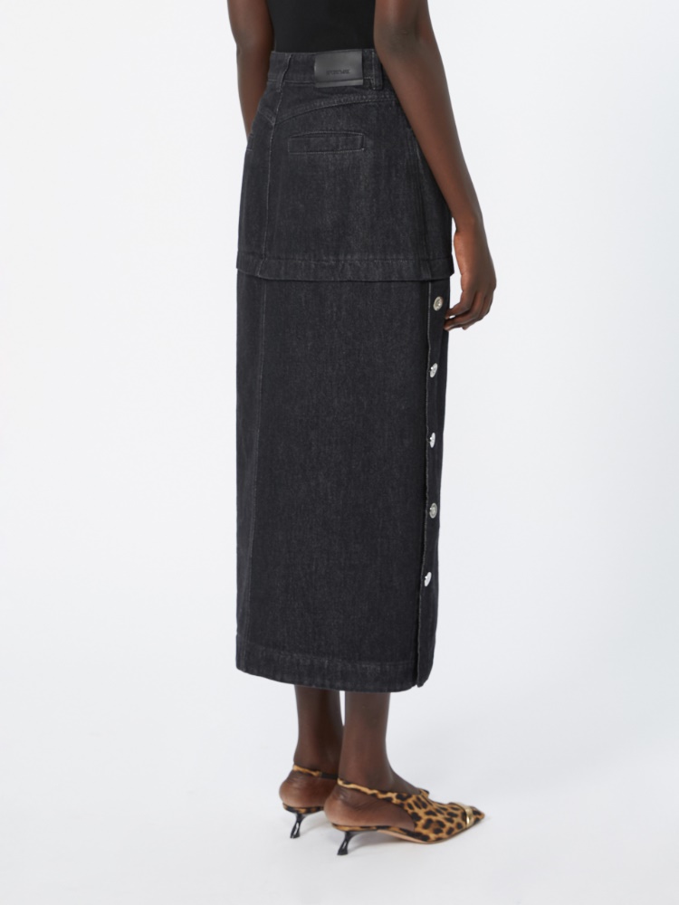 Straight-fit denim skirt - BLACK - 3