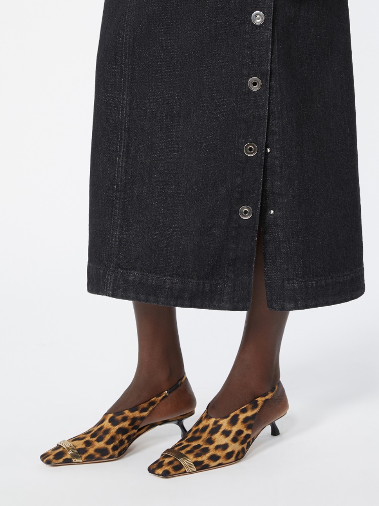 Straight-fit denim skirt - BLACK - 4