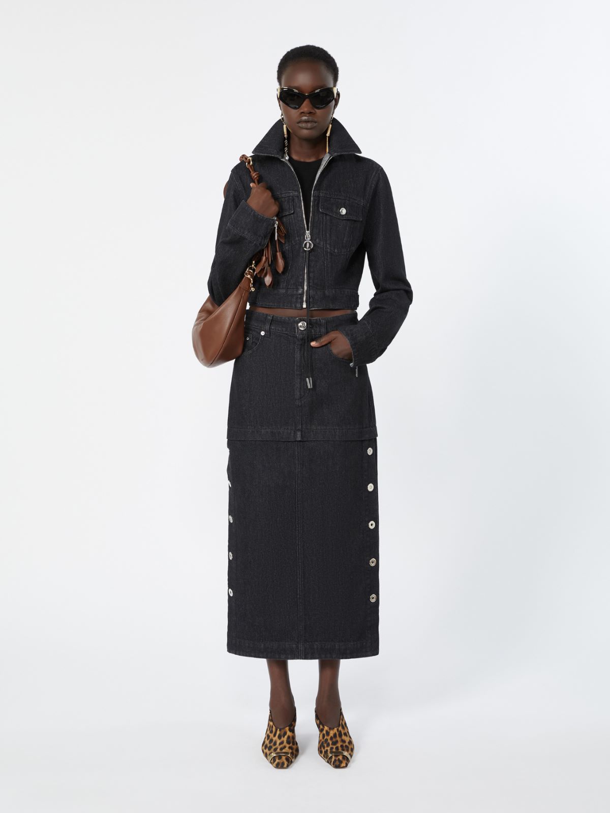 Straight-fit denim skirt - BLACK