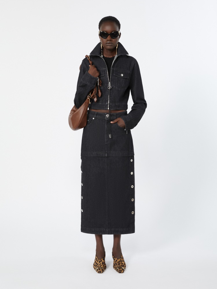 Straight-fit denim skirt - BLACK - 1
