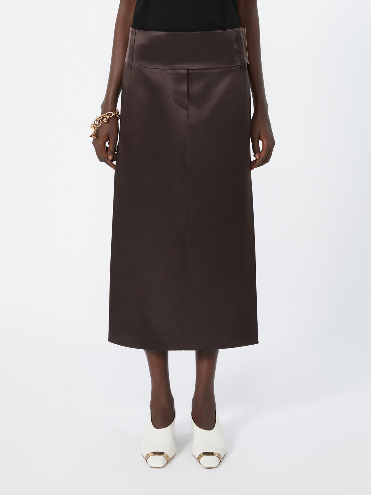 Straight-fit long satin skirt - CHOCOLATE - Max Mara - 2