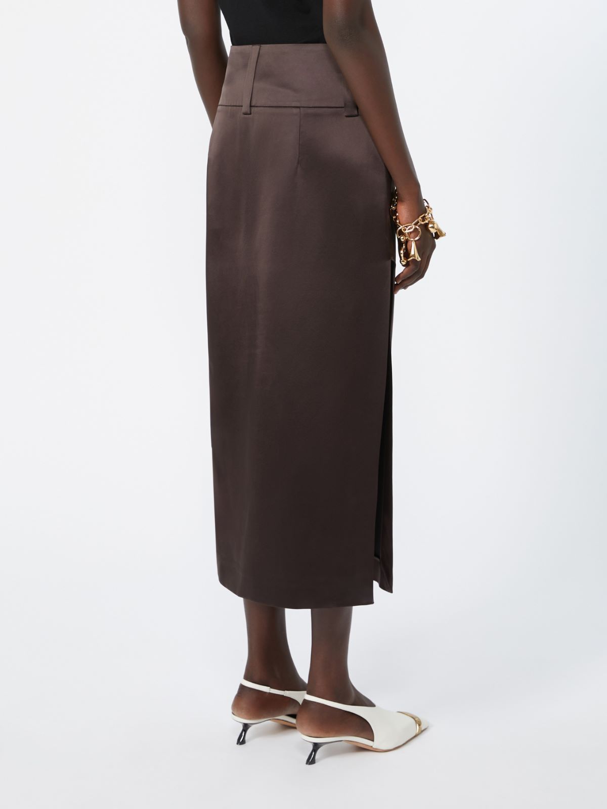 Straight-fit long satin skirt - CHOCOLATE - Max Mara - 3