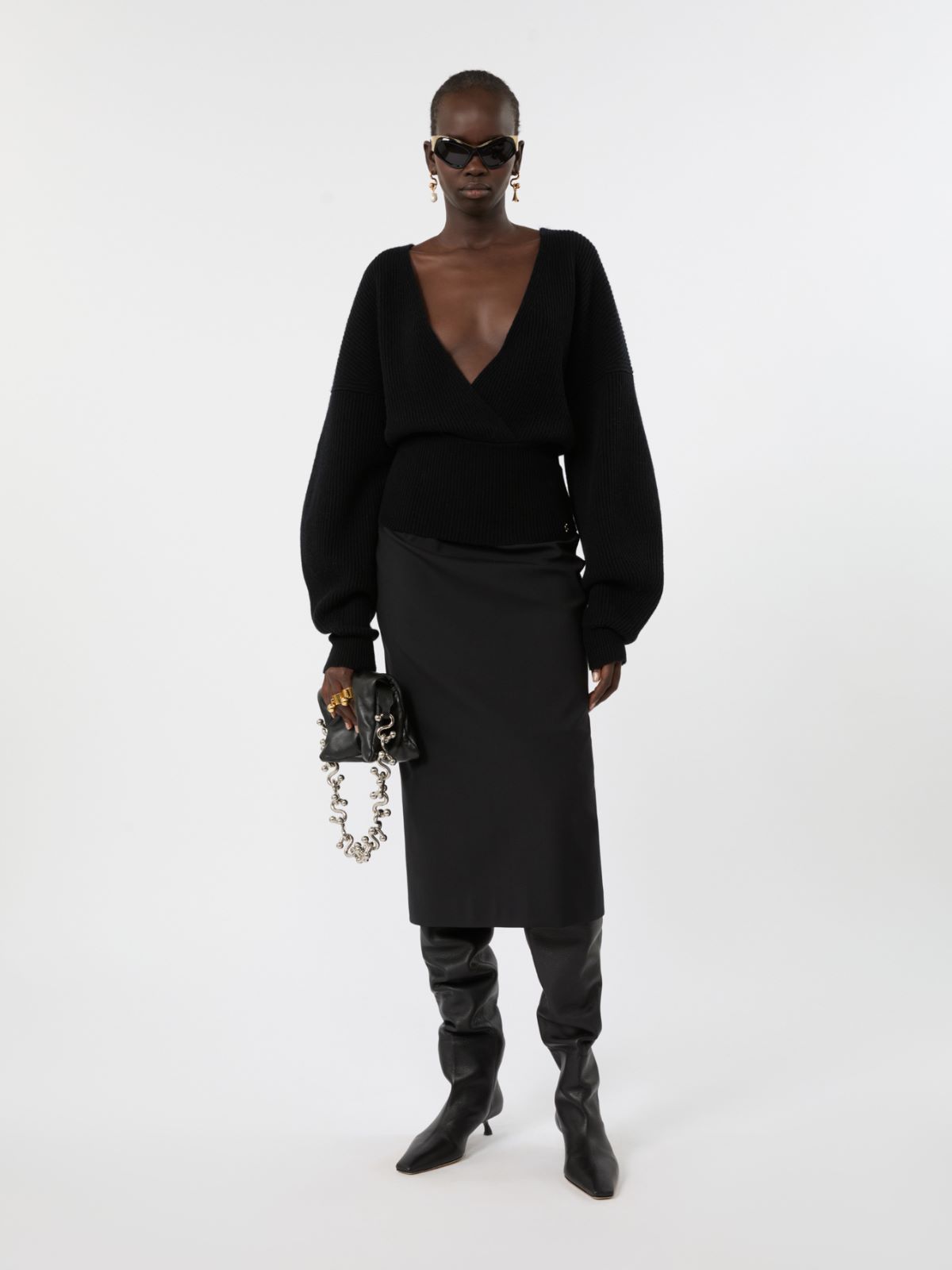 Gonna aderente in lana stretch - NERO - Max Mara
