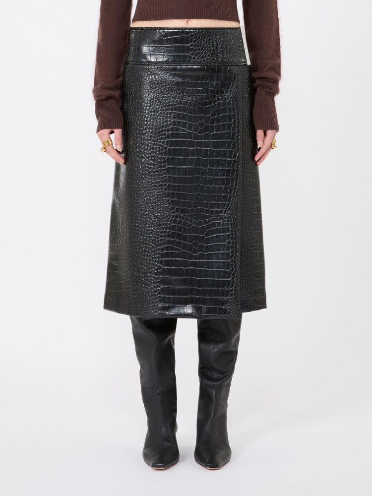 Calf-length skirt in crocodile-print patent leather - BLACK - Max Mara - 2