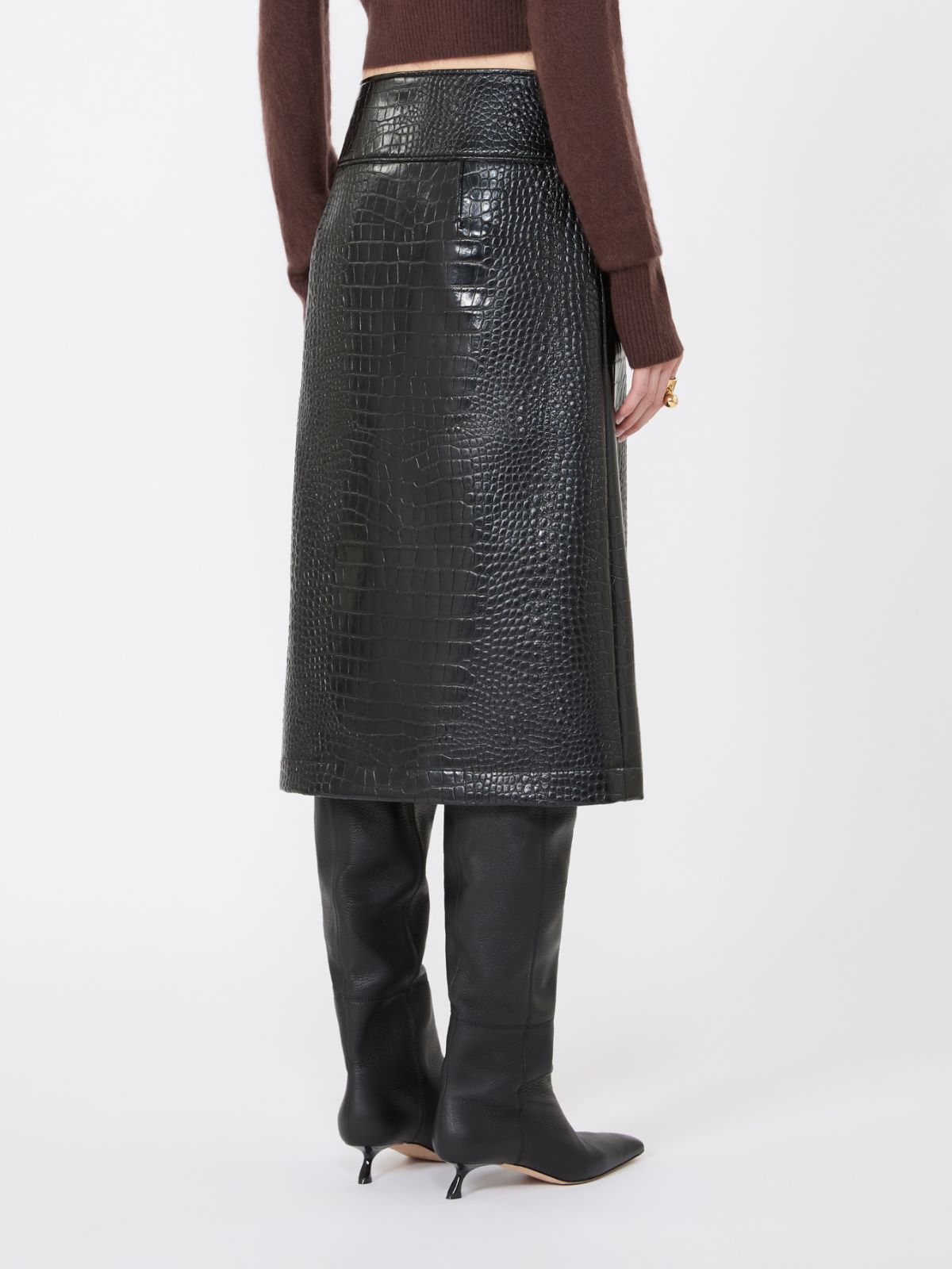 Calf-length skirt in crocodile-print patent leather - BLACK - Max Mara - 3
