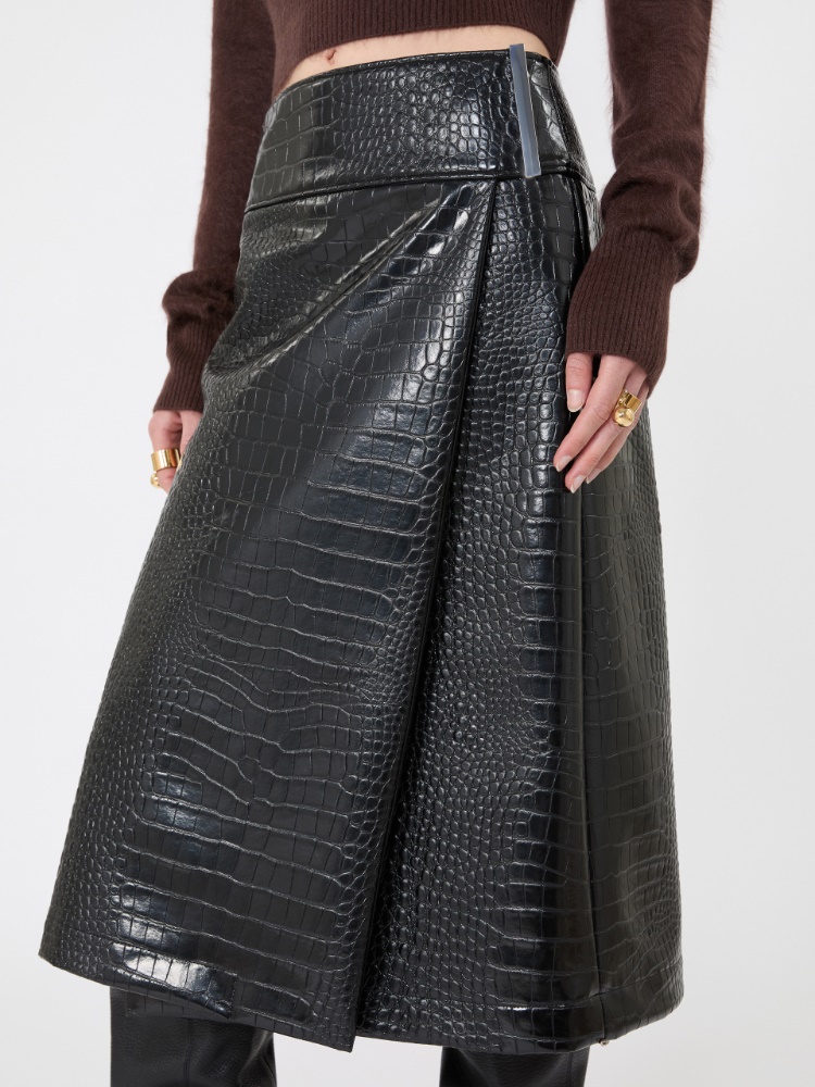 Calf-length skirt in crocodile-print patent leather - BLACK - Max Mara - 4