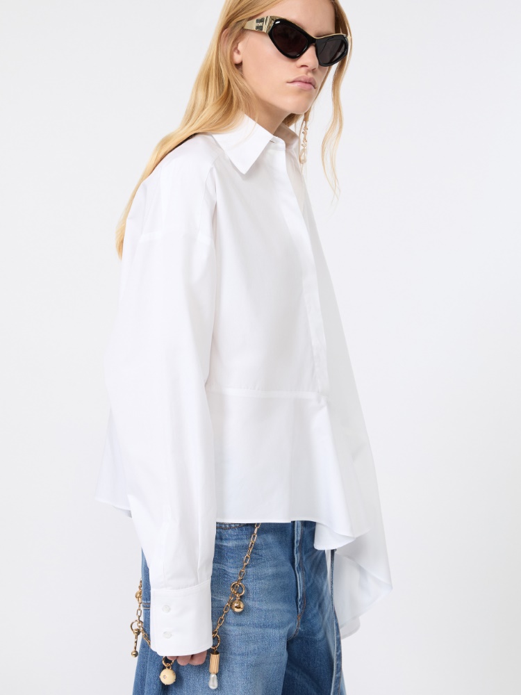 Asymmetrische Hemdbluse aus Popeline - WEISS - 4