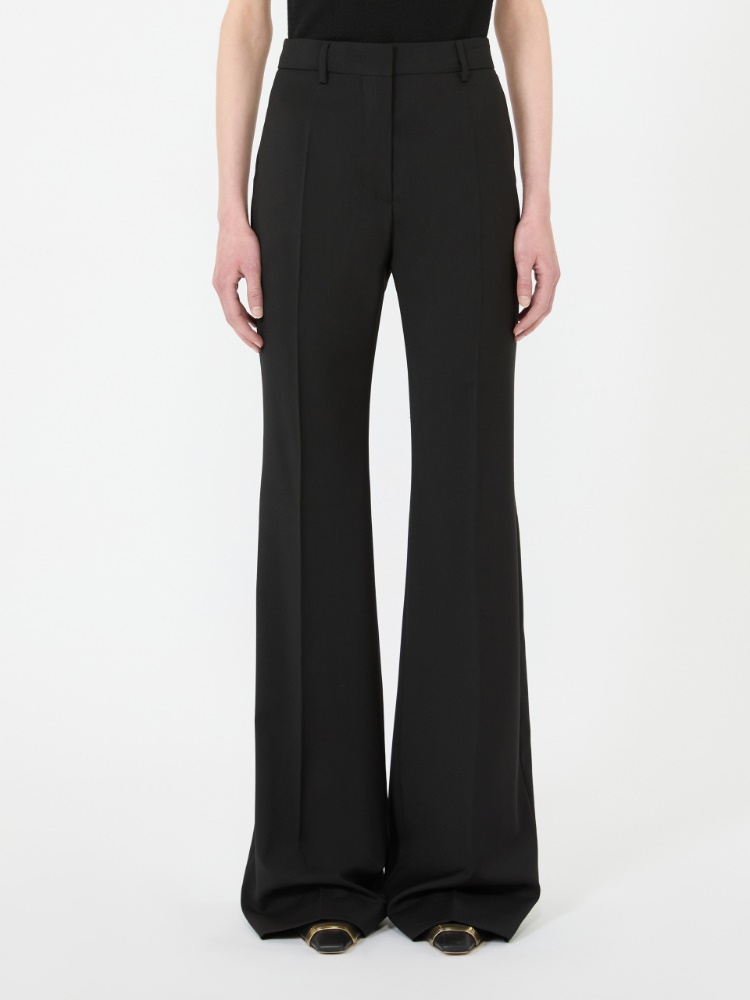 Natural stretch pure wool flared trousers - BLACK - 2