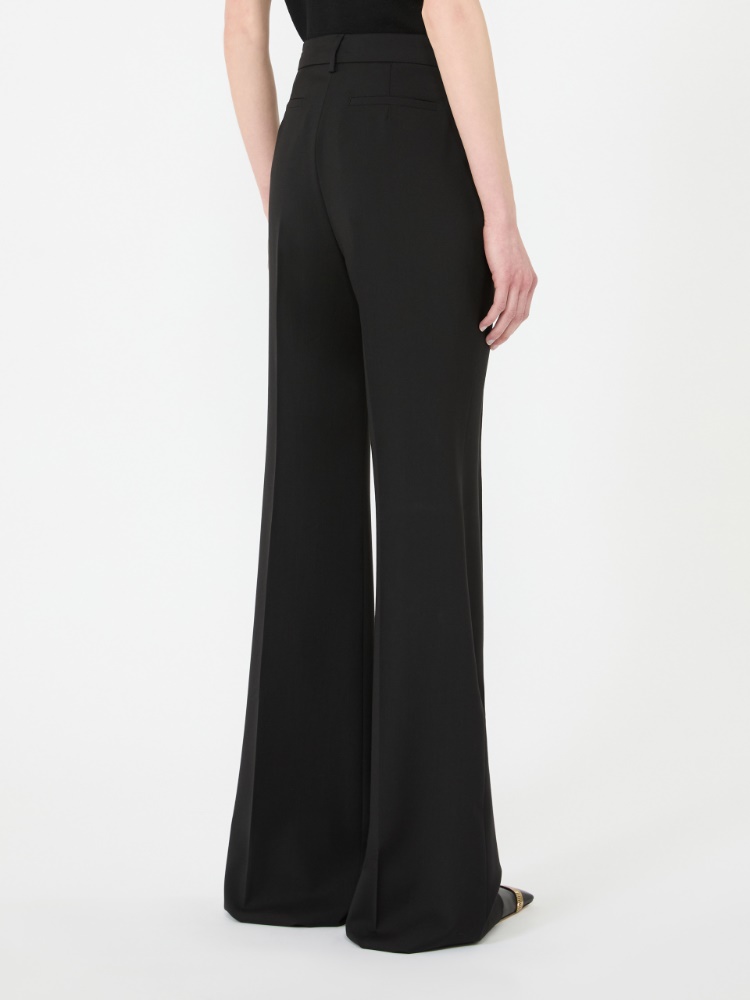Natural stretch pure wool flared trousers - BLACK - 3