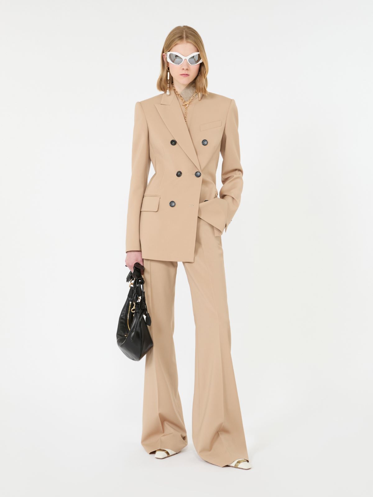Natural stretch pure wool flared trousers - BEIGE SHADED