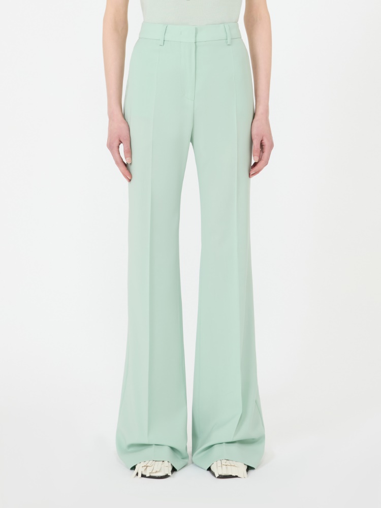 Natural stretch pure wool flared trousers - PASTEL GREEN - 2