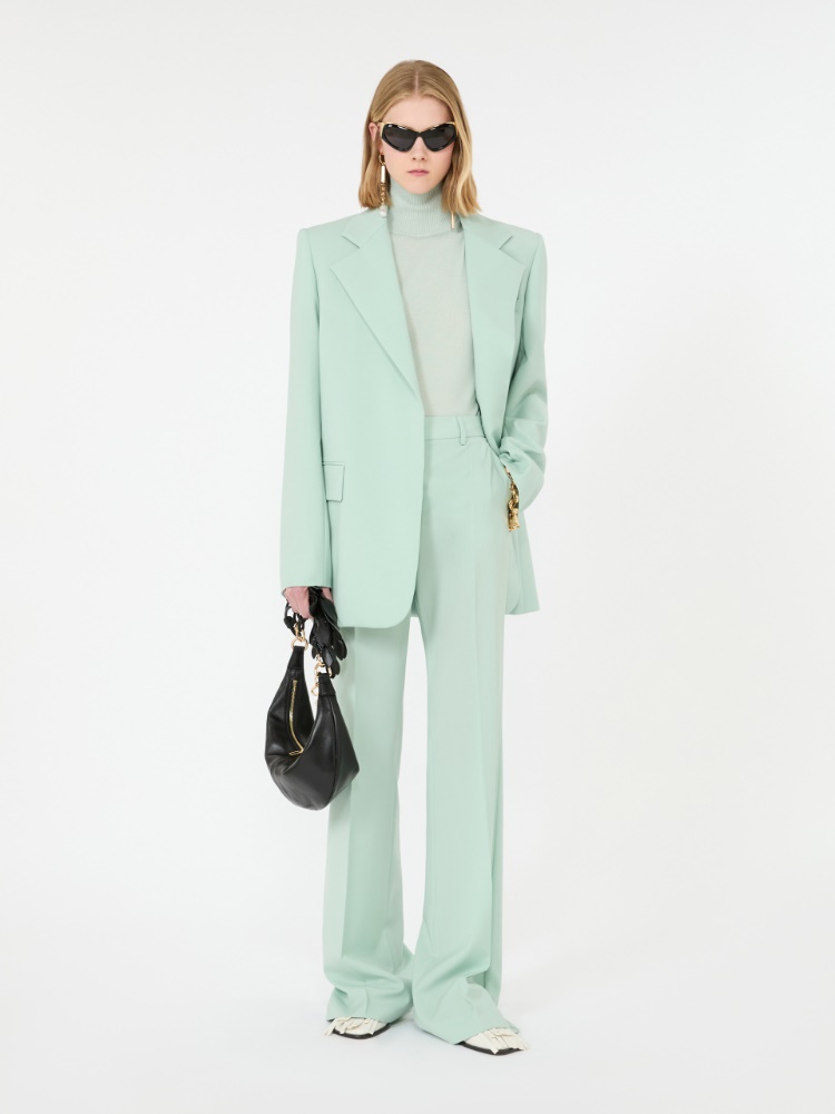 Natural stretch pure wool flared trousers - PASTEL GREEN