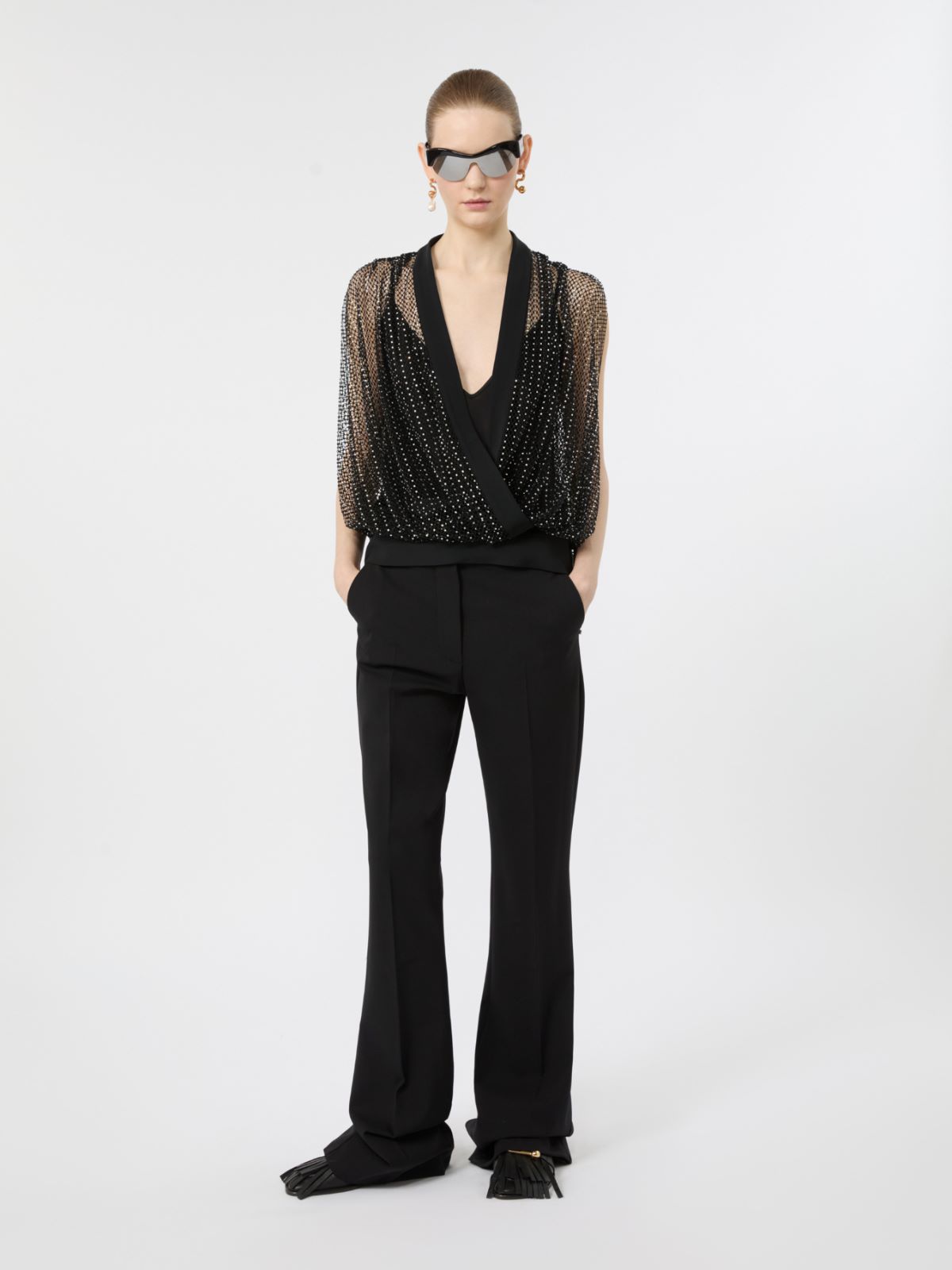 Flared stretch wool trousers - BLACK - Max Mara