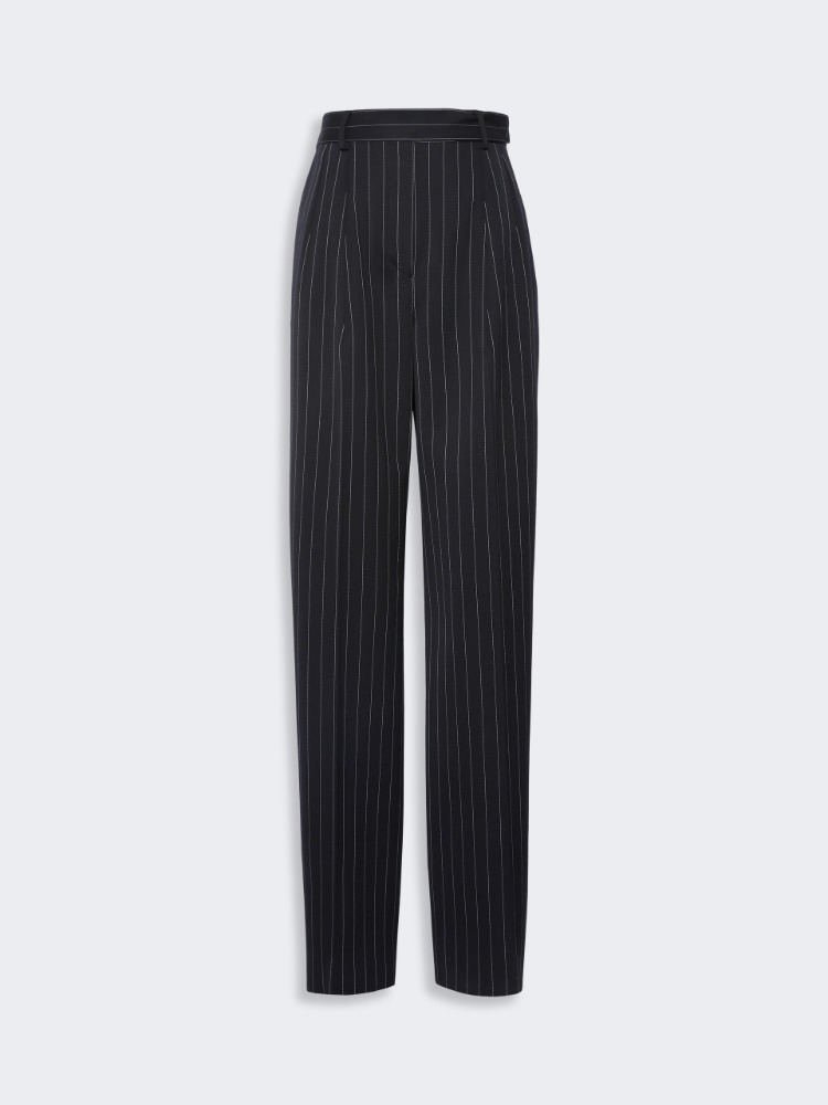 Pleated stretch wool trousers - BLACK