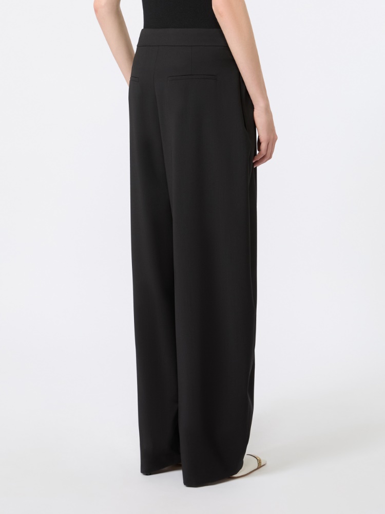 Natural stretch pure wool baggy trousers - BLACK - 3