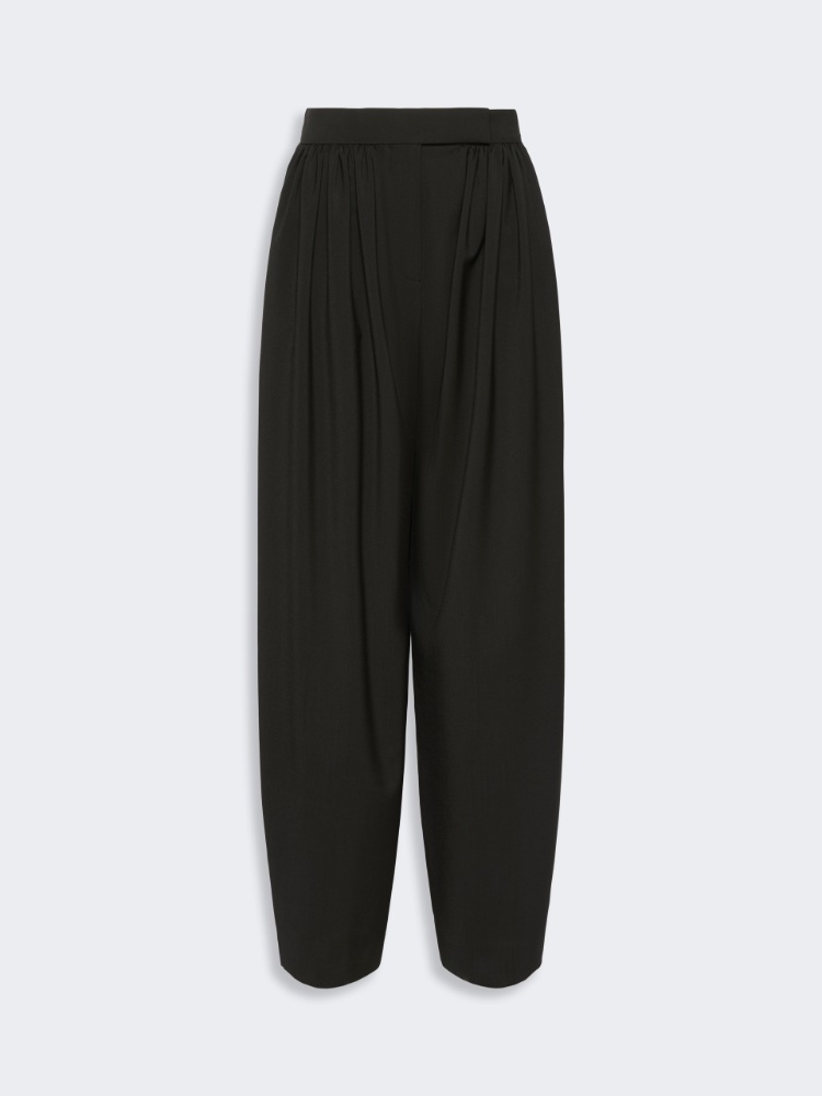 Natural stretch pure wool baggy trousers - BLACK