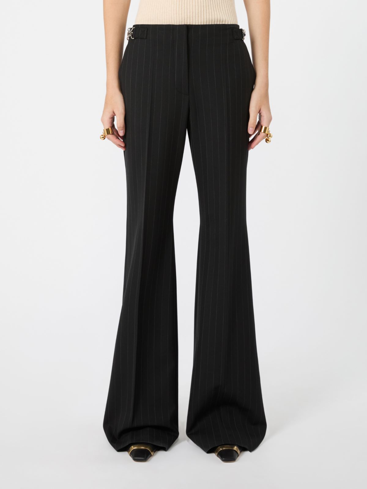 Flared herringbone wool trousers - BLACK - Max Mara - 2
