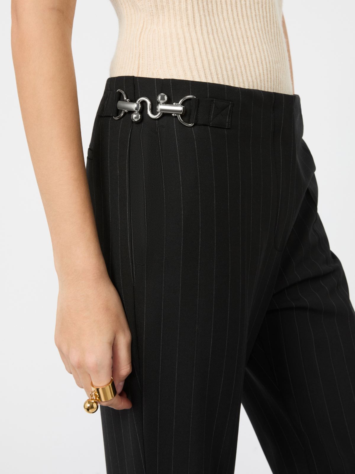 Flared herringbone wool trousers - BLACK - Max Mara - 4