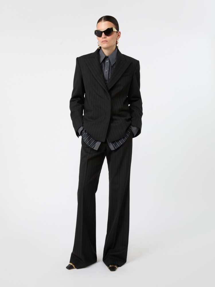 Flared herringbone wool trousers + BLACK - Max Mara