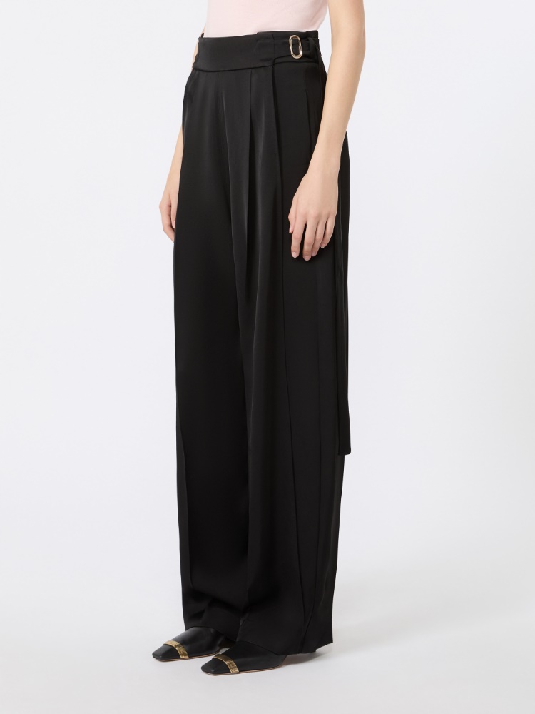 Viscose trousers with adjustable belt - BLACK - 2