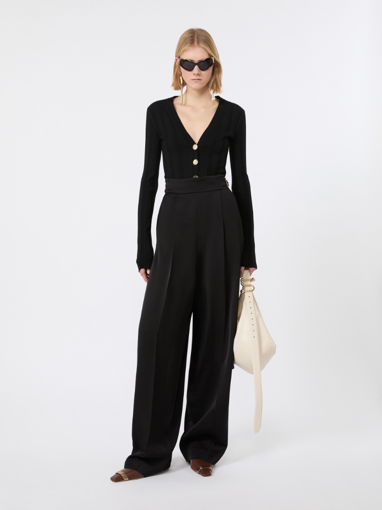 Viscose trousers with adjustable belt - BLACK